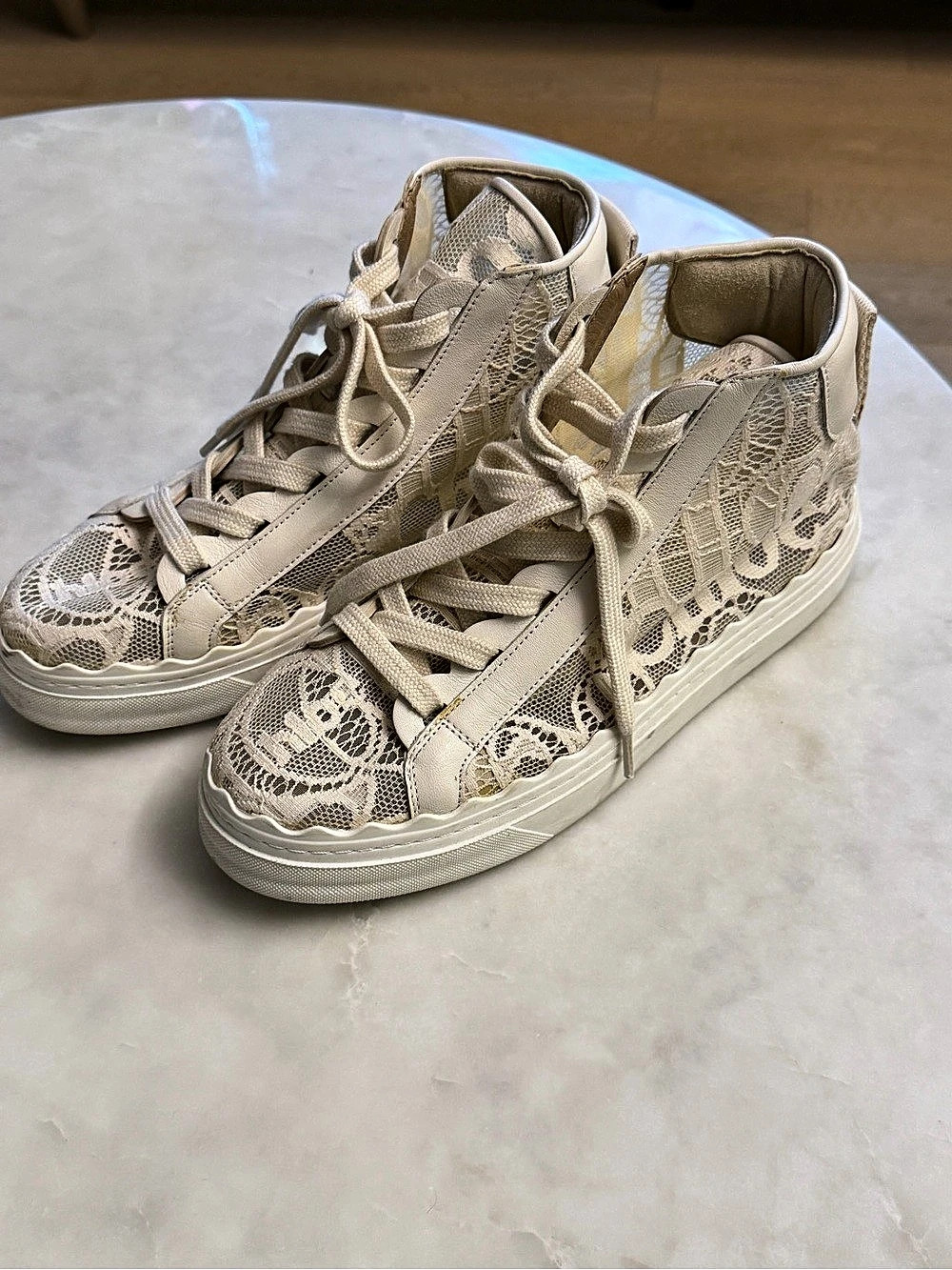 Chloé Lauren Lace High-Top Sneaker Sneakers Cream EU 39